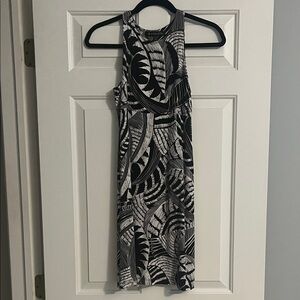 Athleta Brown and Cream Leaf Print Midi Dress